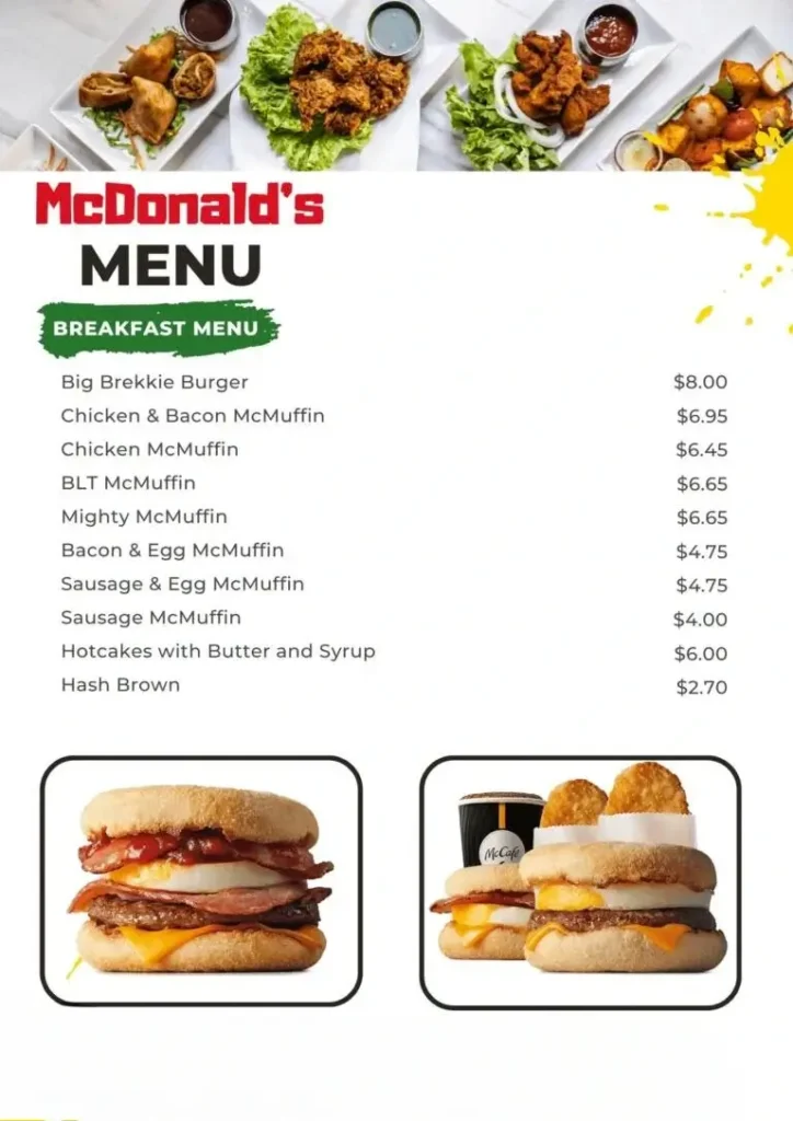 Mcdonalds Breakfast Menu